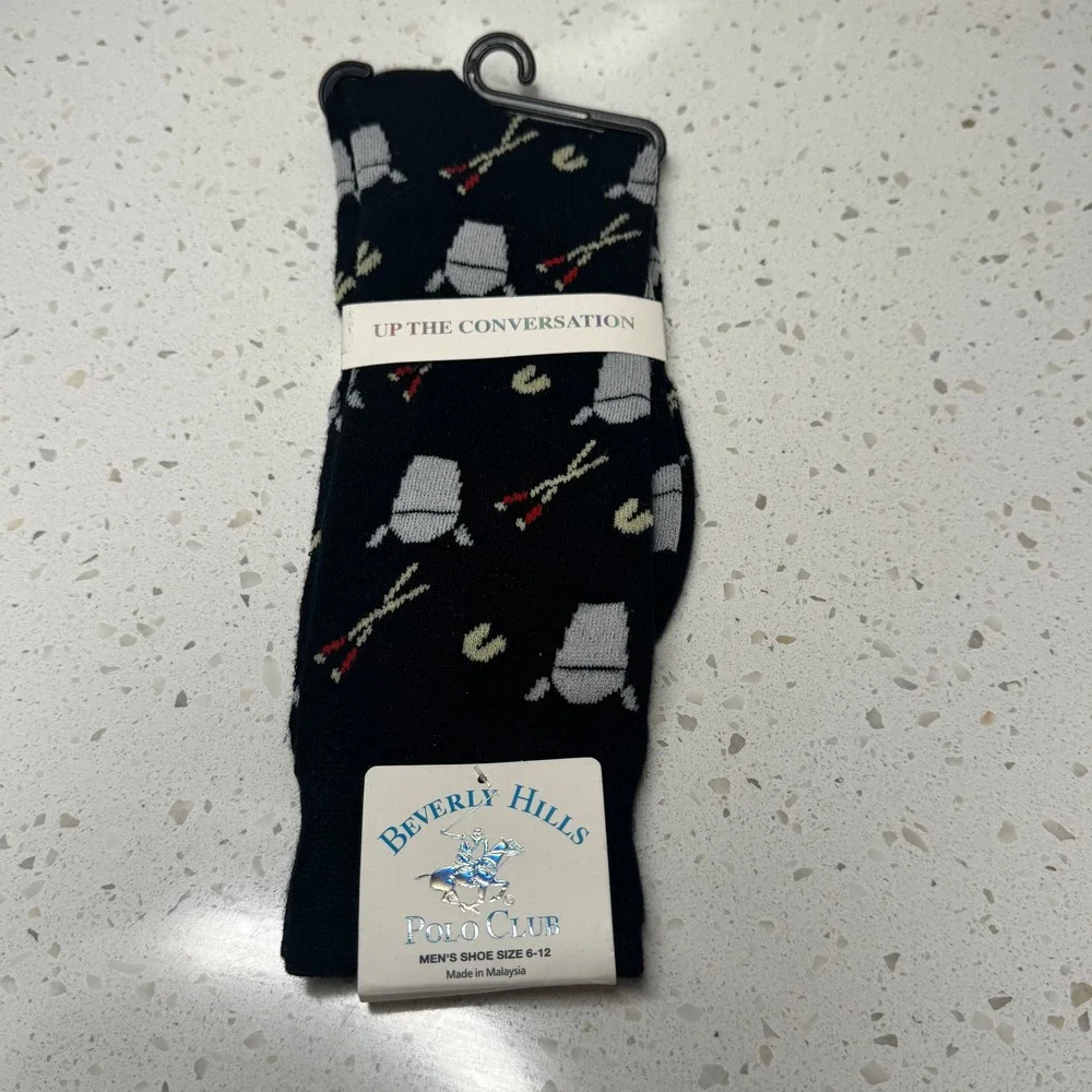 Beverly Hills Polo Club Mens Chinese Takeout Food Novelty Crew Socks‎ Black 6-12